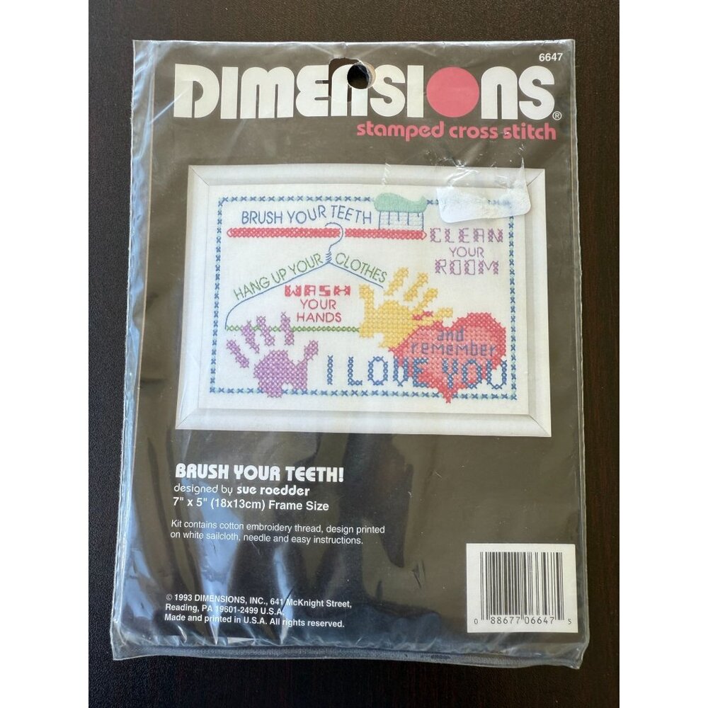Dimensions Vintage Stamped Cross Stitch Kit "Brush‎ Your Teeth" Sealed Deadstock